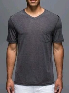 Lululemon Men's Up Front Short Sleeve Top Pullover T-Shirt V-Neck Gray Large